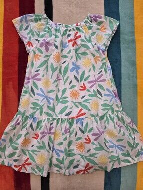 Primary Girls' White Floral Ruffle Hem Dress - Multicolor